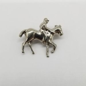 Vintage Horseback Rider Pin Silver Hose Jockey Brooch equestrian riding